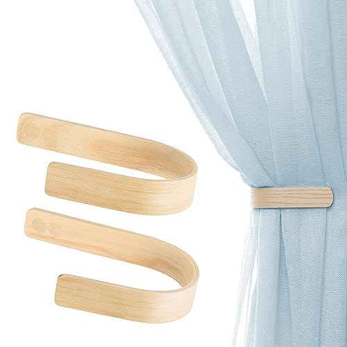 Wood Curtain Holdbacks - Set of 2 Modern Farmhouse Holdback for Drapes, Hooks for Walls, Curtains Tiebacks Wall Mount, Wooden Curtain Pullbacks Hook, Drapery Holders, Home Decor