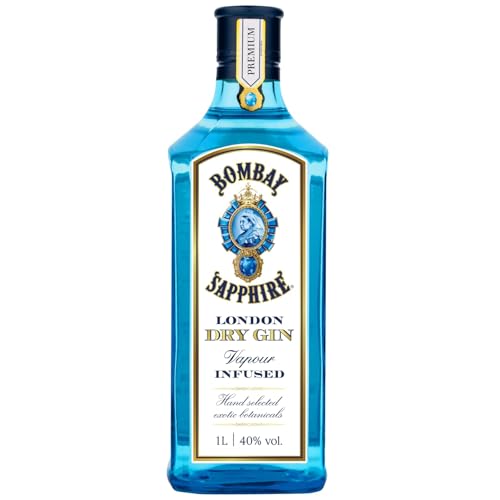 Bombay Sapphire London Dry Gin, 40% vol., 100 cl / 1 L, 100% Vapour Infused Spirit with 10 Hand-Selected Botanicals