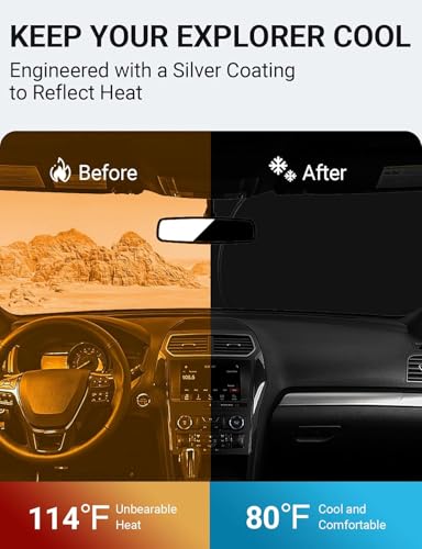 Image of Proadsy 2026 Upgrade Front Windshield Sun Shade Foldable Sunshade Protector Custom Sun Visor Fit 2016-2019 Ford Explorer SUV ST XLT Limited Platinum Accessories