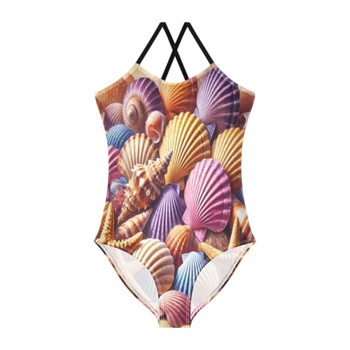 Colorful Seashells Bathing Suits for Girls Swimsuit Summer Beach One Piece Swimsuits Swimwear