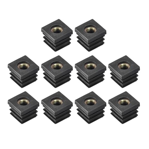 Image of uxcell 10Pcs Inserts for Square Tubes with M8-1.25mm Thread, for 0.79 inchx0.79 inch OD Square Tube, Black Plastic Plug Caster Insert Chair End Caps Furniture