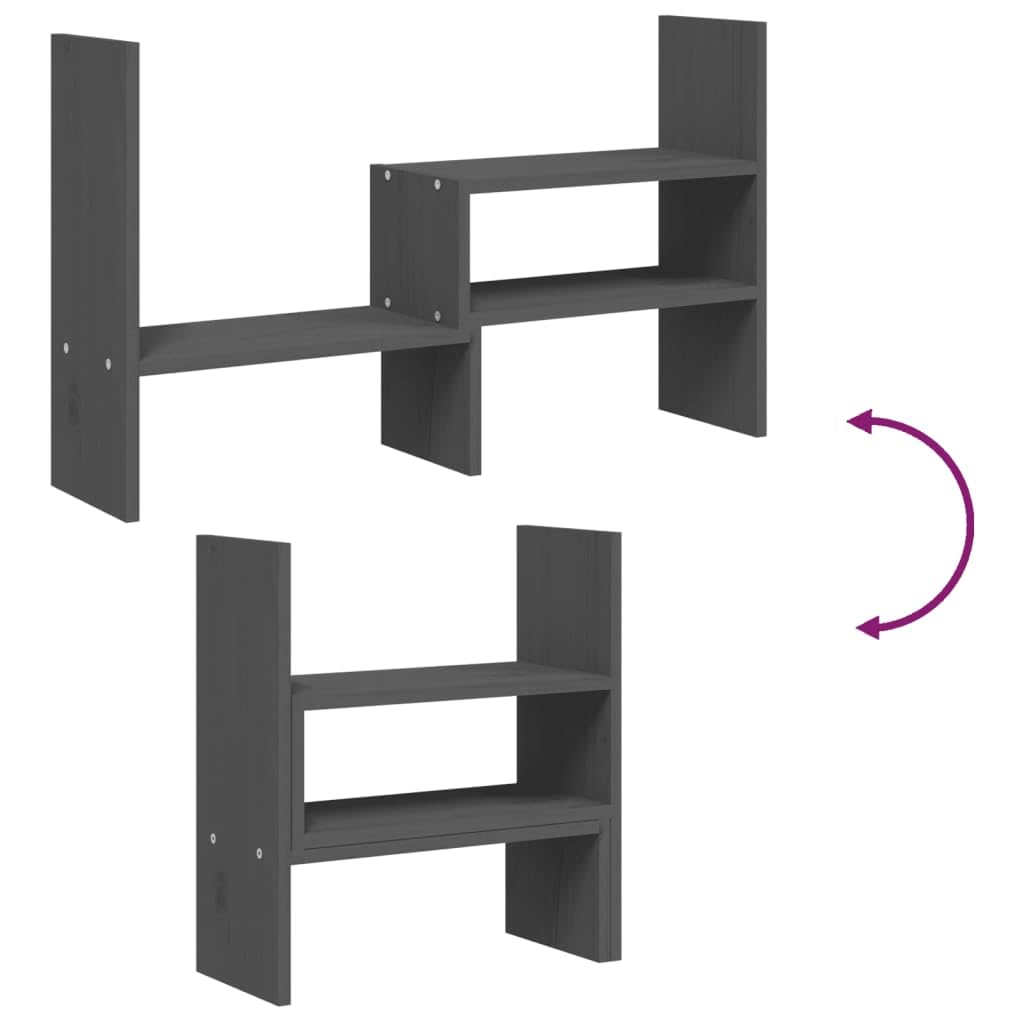 Supporto per monitor grigio in legno di pino massiccio, regolabile da 39 a 72 x 17 x 43 cm, per scrivania, piano di lavoro, ripiano e ordine in casa, con altezza ergonomica