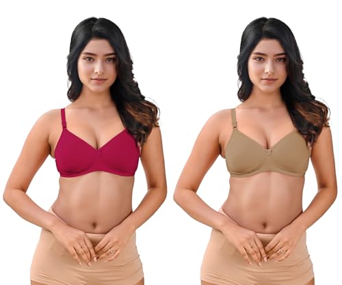 LUX VENUS Cotton Padded Bra for Women | Wire-Free | Full Covergae Bra | Comfortable Everyday Regular Bra | Pack of 2 Deal