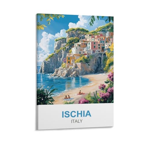 CLFMHNAS Ischia Italy Vintage Travel Poster 24x36inch(60x90cm) Canvas Wall Art Prints