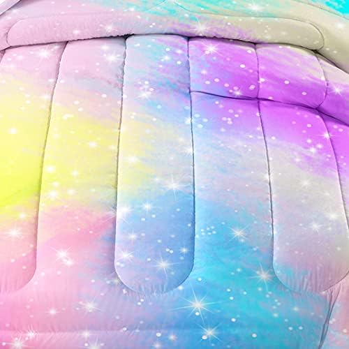 Miniatura 2 de Juego de edredón de acuarela con purpurina pastel para niñas, niños y adolescentes, tamaño individual, amarillo, azul, morado, arcoíris, galaxia,