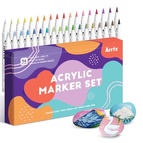 Arrtx 36 Colors Acrylic Paint Pens for Rock Painting, Art Supplies, Fabric Paint, Waterproof Paint DIY Regular Set 36D