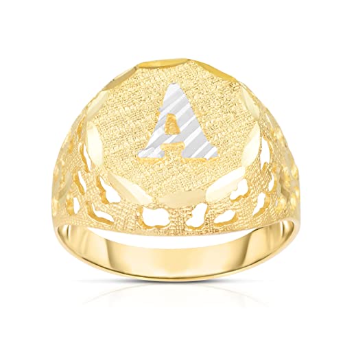 Floreo Men's 10k Two-Tone Gold Round A-Z Initial Ring