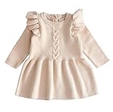 Baby Girl Ruffle Knit Dress 1st 2nd Birthday Long Sleeve Knitted Tulle Tutu Dresses for Wedding...