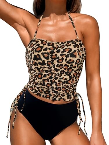 Womens Sexy Tankini Swimsuits, Two Piece Bathing Suits, Ruched Tummy Control, Halter 2025 Full Coverage Swimwear