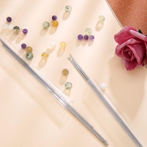 18 Pieces Beading Needles Set, 6 Sizes Long Straight Beading Thread Needles with Needle Bottle Side Openning Hook Needle for Jewelry Making