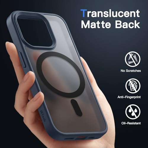 Image of JETech Magnetic Cover Case for iPhone 15 Pro Max 6.7-Inch Compatible with MagSafe, Translucent Matte Back Slim Shockproof Phone Cover (Storm Blue)