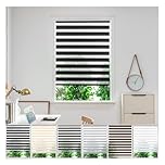 Zebra Day Night Roller Blinds - Made to Measure Day and Night Roller Window Blind with Light Filtering Privacy - Easy Fit Custom Roller Blind by Aprica (Colour Black - Width 90cm Max - Drop 210cm)