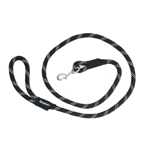 ZippyPaws Climbers Rope Heavy Duty Dog Leash - Thick Leashes for Large Breed Dogs, Durable 2/3'' Climbing Rope, 6 Feet Long, Comfortable Woven Design, Tested Strength Over 3000 lbs - Black