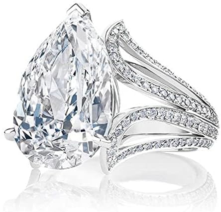 4CT 925 Sterling Silver Engagement Rings Pear Cut Cubic Zirconia CZ Promise Rings Bride's Eternal Wedding Princess Pear Cut Ring Teardrop Bands Water Drop Tear Shape Zircon Water Drop Ring 8 - Image 2