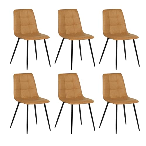 buybyroom Juego de 6 sillas de comedor, sillas de cocina acolchadas con respaldo, silla de comedor con patas de metal, soporta hasta 150 kg, color marrón