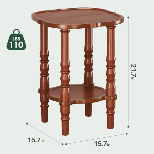 MYOTA Solid Wood End Table Living Room - 21.7" H Small Narrow Square Wooden End Table for Small Spaces, Dark Real Brown Solid Wood Vintage Antique Side Bedside Table Nightstand with 2-Tier Storage — view 2