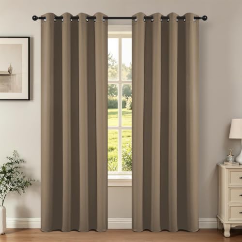 Image of Joydeco Blackout Curtains 84 Inch Length, Thermal Insulated Long Curtains& Drapes, Room Darkening Grommet Drapes for Living Room Bedroom Window (W52 x L84 Inch, Khaki), (Pack of 20)
