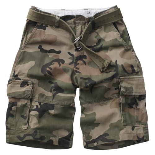 VATINNT Mens Cargo Shorts Casual Cotton Combat Camo Work Shorts with Multi Pockets No Belt 8063 C29 Camo 34