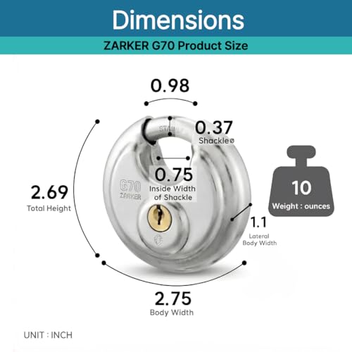Image of G70 keyed Alike Padlocks, Heavy Duty Stainless Steel Discus Lock - 70mm Stainless Steel Body and Shackle, 10 Keys, Garage, Warehouses, Outdoors, 2-Pack