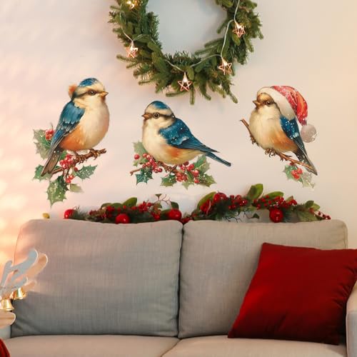 Vinilos decorativos Achang para pared con aves azules de Navidad miniatura 4
