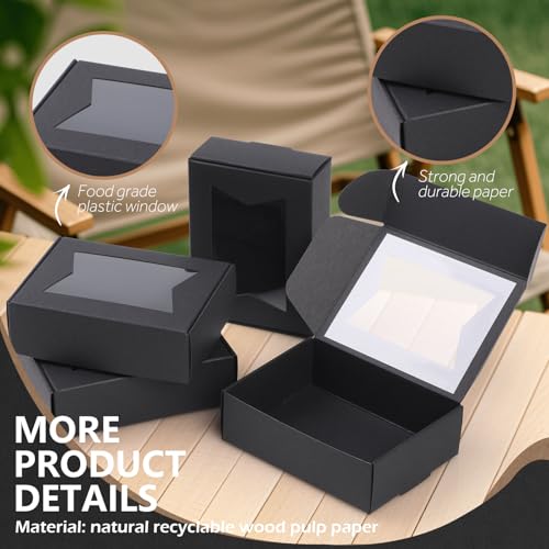40 Stück Kraftpapier Box mit Sichtfenster,GeeRic Weihnachtskeks-Keksbox (9.7 * 7 * 3CM), Backwaren Backen Süßigkeitenboxen für Gebäck, Muffins, Macarons, Keksbox
