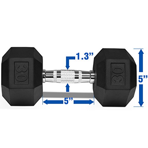 Yes4All Single Rubber Coated Hex Dumbbell With Chrome Handle (Black, 30 Lbs) #TOP1