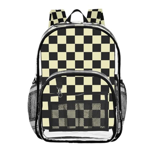 ALAZA Black Yellow Checkered Plaid Clear Backpack PVC Transparent Bookbag Heavy Duty for Student Boy Girl Kids Adult School Travel Work