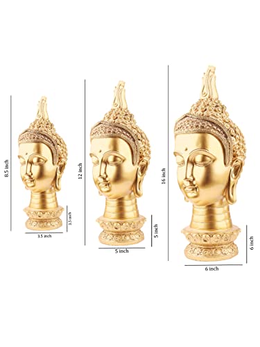Image of THE WHITE INK DECOR Lord Buddha Statue, Figure, House Warming, Decorative Items Lord Buddha Statue for Living Room, Antique Gold, Meditating Buddha Head Statue for Home Decor Set of 3 (8.5inches)