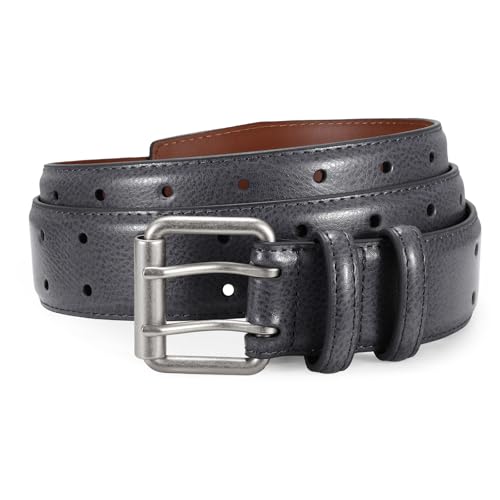 Image of JASGOOD Men Double Prong PU Leather Belt Casual Work Heavy Duty Belt Double Grommet Holes Belt for Jeans