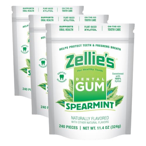 Image of Zellie's | 100% Xylitol Spearmint Chewing Gum | No Aspartame, Gluten Free, Vegan & Kosher (240 Count - Pack of 3)