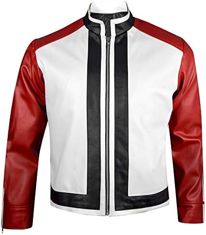 King of Fighters 14 Game Rock Howard Red & White Leather Jacket,XXS-3XL (Large (Best for Chest Size 44))