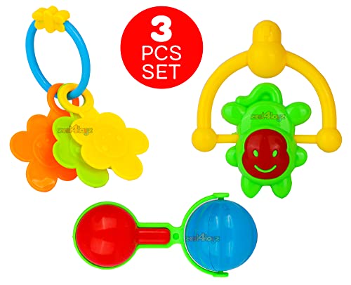 Image of Zest 4 Toyz Rattles Toys for Babies Colorful Lightweight Plastic Non Toxic Shake & Grab Rattle Set for New Born Kids (Multicolor) - Pack of 3