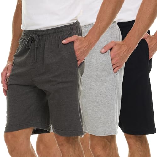 3 Pack Mens Jersey Shorts with Pockets and Drawstring – Soft Men's Lounge Shorts for The House, Sleep PJ, Pajamas – Up to 3XL