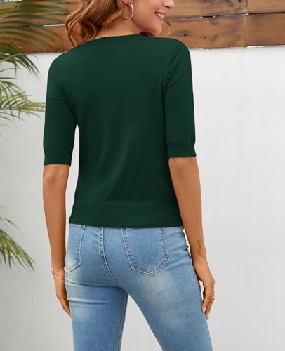Image of Women Summer Knit Shirt Blouse V Neck Short Sleeve Pullover Sweater Tops