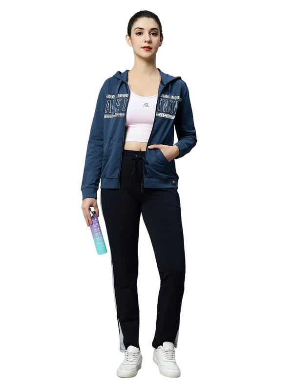 Image of Women's Cotton Printed Steel Blue Jacket with 2 Cross Pockets