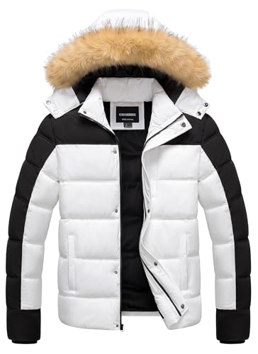 Image of Men's Puffer Jacket Winter Coat Puffy Parka with Fur Hood Waterproof & Windproof Shell Fleece lining 4 Pockets
