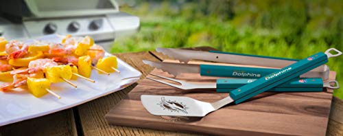 Image of YouTheFan NFL Miami Dolphins Spirit Series 3-Piece BBQ Set, Stainless Steel, 22 inch x 9 inch, (Pack of 12)