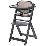 Safety 1st Timba, mitwachsender Hochstuhl aus massivem Buchenholz, inkl. passendem Sitzkissen & abnehmbarem Tisch, ab 6 Monate bis ca. 10 Jahre (max. 30 kg), warm grey (grau)