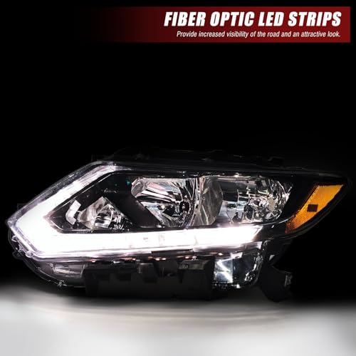 Headlight Assembly for 2014 2015 2016 Nissan Rogue Clear Lens Black Housing with Amber Reflector Headlamp Replacement Left and Right Pair(Only Fits Models with Halogen(W/O Bulbs) - Image 6