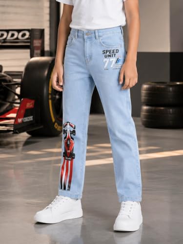 Image of KiddoPanti Boys Regular Fit Denim Pant | Stretch Poly Cotton Denim | Regular Fit Full Length Pant | Back Elasticated & Button with Zip Open Fly