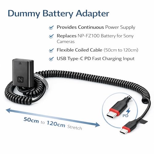 Image of NP-FZ100 Dummy Battery with Type-C DC Coupler for Sony Mirrorless Cameras | Continuous Power Supply for Video Recording, Live Streaming & Studio Use