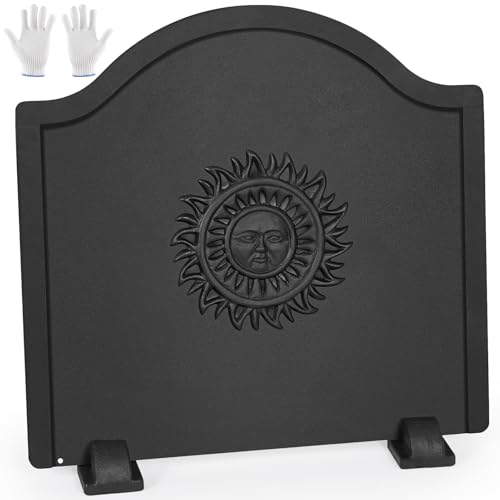 TECANA Fireback for Fireplace 16 Inches - Fireplace Back Plates with Feets | Fireplace Heat Reflector Boho Style Sun Pattern (16 Inches)