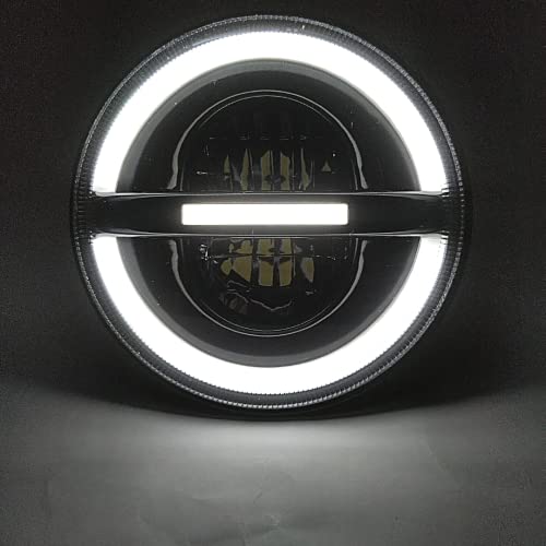 Image of Smart LED 7 inch Headlight | 75-90W | Half Ring Minus | High /Low Beam, DRL | Compatible with Royal Enfield, Thar, Gypsy