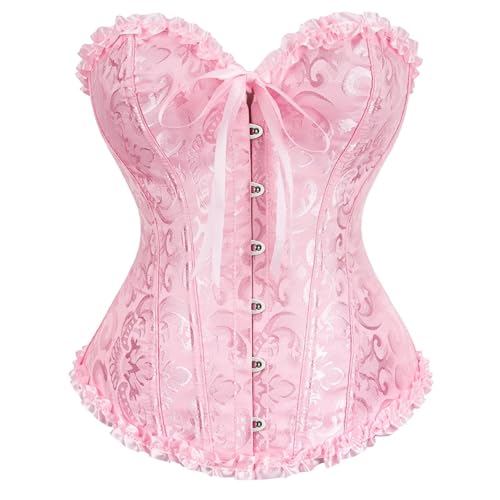 QQNYTHF Women'S Erotic Jumpsuits And Corsets Jacquard Floral Overbust Corset Front Busk/Zipper Waist Bustier Top Elegant Corsele