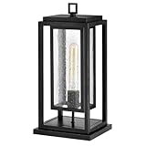 Hinkley Republic Medium Pier Mount Outdoor Lantern 12V - Coastal Elements, Estate Series, 1-Light, Clear Seedy Glass, Composite Material, LV Bulb Included - Black Finish