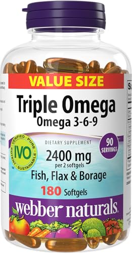 Webber Naturals Triple Omega 3 6 9 Fish Oil 2400 mg 180 Softgels