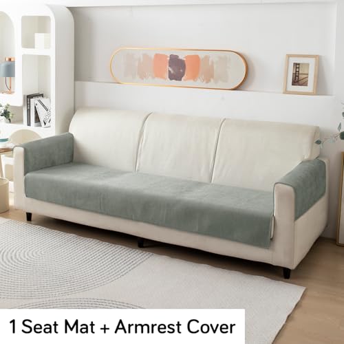 Image of HOKIPO Premium Chenille Sofa Cover Mat with 2 Armrest Cover, 3 Seater - Grey