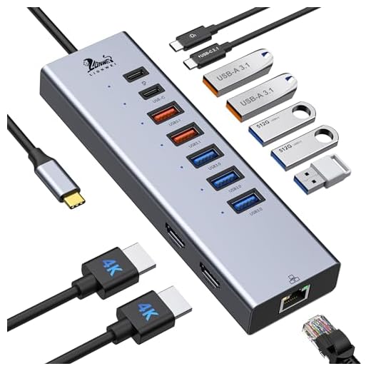 USB C Hub Dual HDMI, 10Gbps Laptop Docking Station 10 in 1 USB C to Dual Monitor Adapter Dongle with Gigabit Ethernet, 2 USB A 3.1, USB C Data, 3 5Gbps USB A 3.0 and 100W PD for Dell/HP/Lenovo/MacBook
