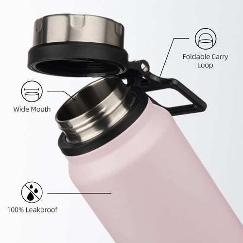 Image of BJPKPK 32oz Large Insulated Water Bottle with Handle, Stainless Steel | Leak-Proof BPA-Free Large Water Bottle, Stainless Steel Vacuum Insulated Bottle for Gym, Work, Outdoor & Everyday Use