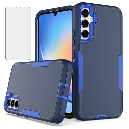 Asuwish Phone Case for Samsung Galaxy A34 5G with Tempered Glass Screen Protector Cover and Cell Accessories Protective Hard Slim Thin Hybrid Soft TPU Rugged Dual Layer A 34 34A Women Men Blue